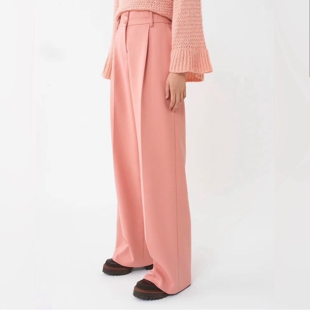 NWT Seeby Chloe Women's Muted Clay Cotton Wide Leg Pleated Trouser Pant SZ 34